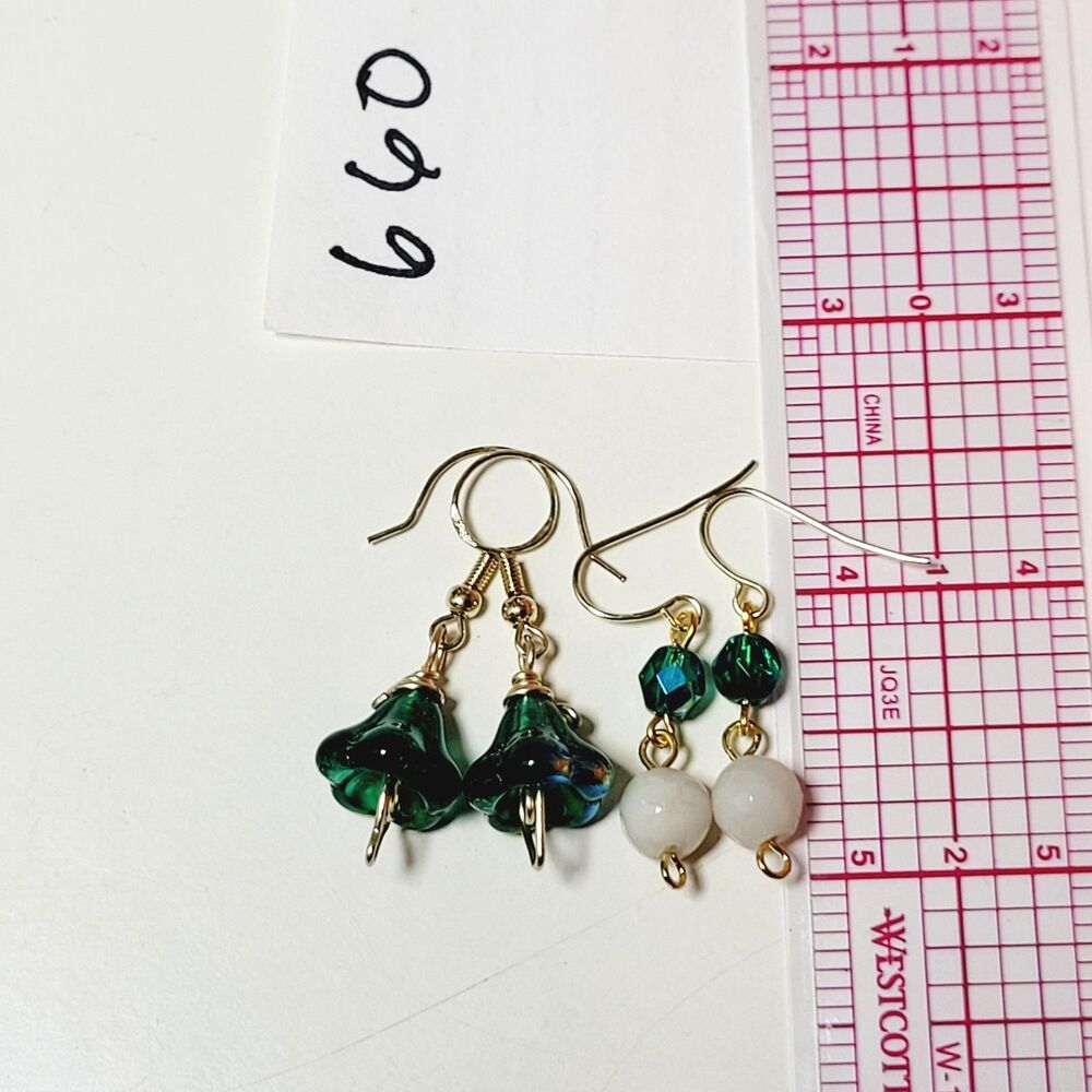 Green Czech flowers and Amazonite dangles Hidden Meaning earrings 660■ - Picture 8 of 8